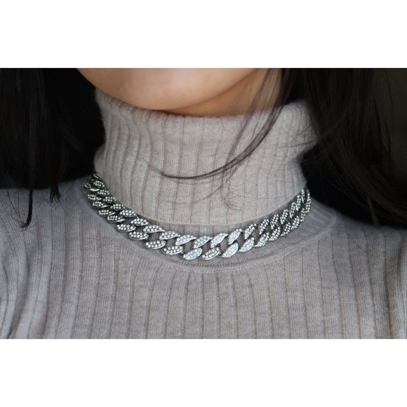 Iced Out Diamond CZ Miami Cuban Link Chain, 15mm Cuban Link Choker - Picture 1 of 5